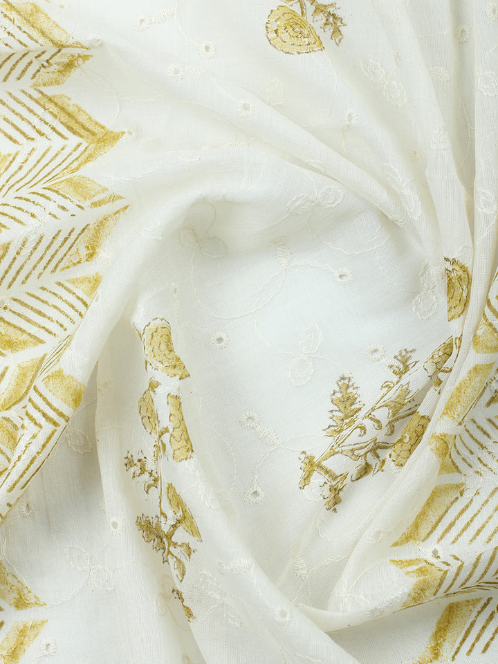 Printed Cotton Blend Unstitched Suit &amp; Pant With Cotton Dupatta