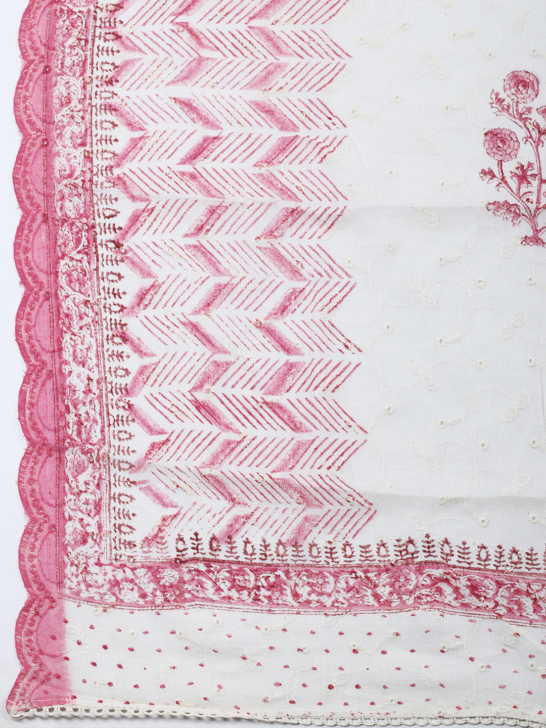 Printed Cotton Blend Unstitched Suit &amp; Pant With Cotton Dupatta