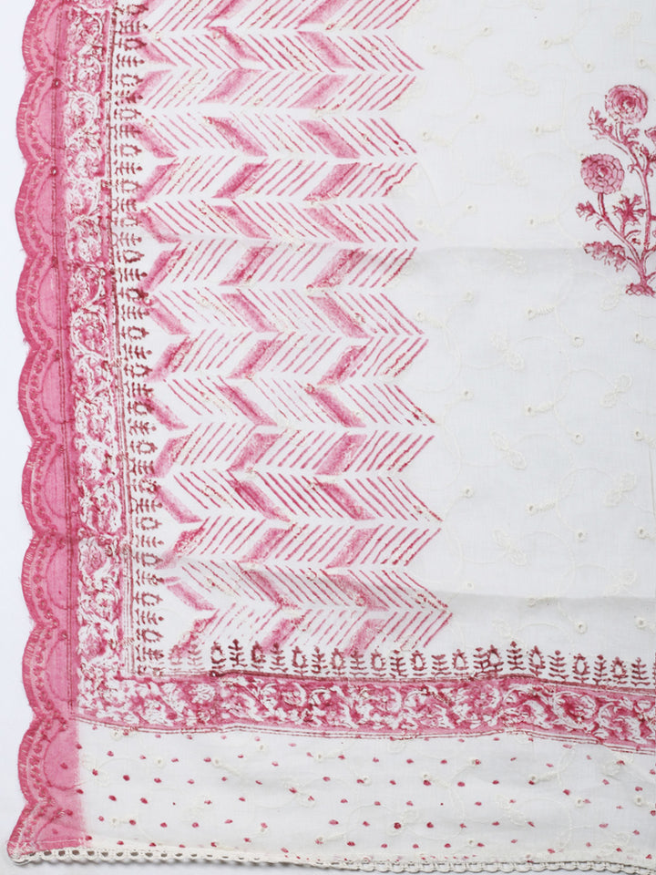 Printed Cotton Blend Unstitched Suit &amp; Pant With Cotton Dupatta