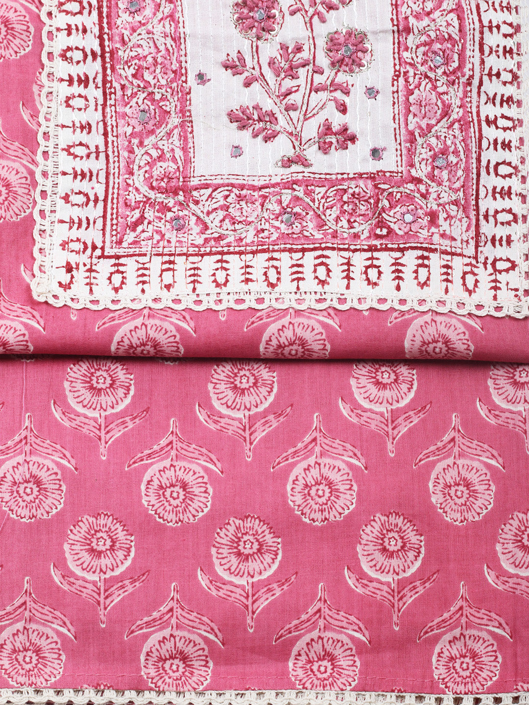 Printed Cotton Blend Unstitched Suit &amp; Pant With Cotton Dupatta