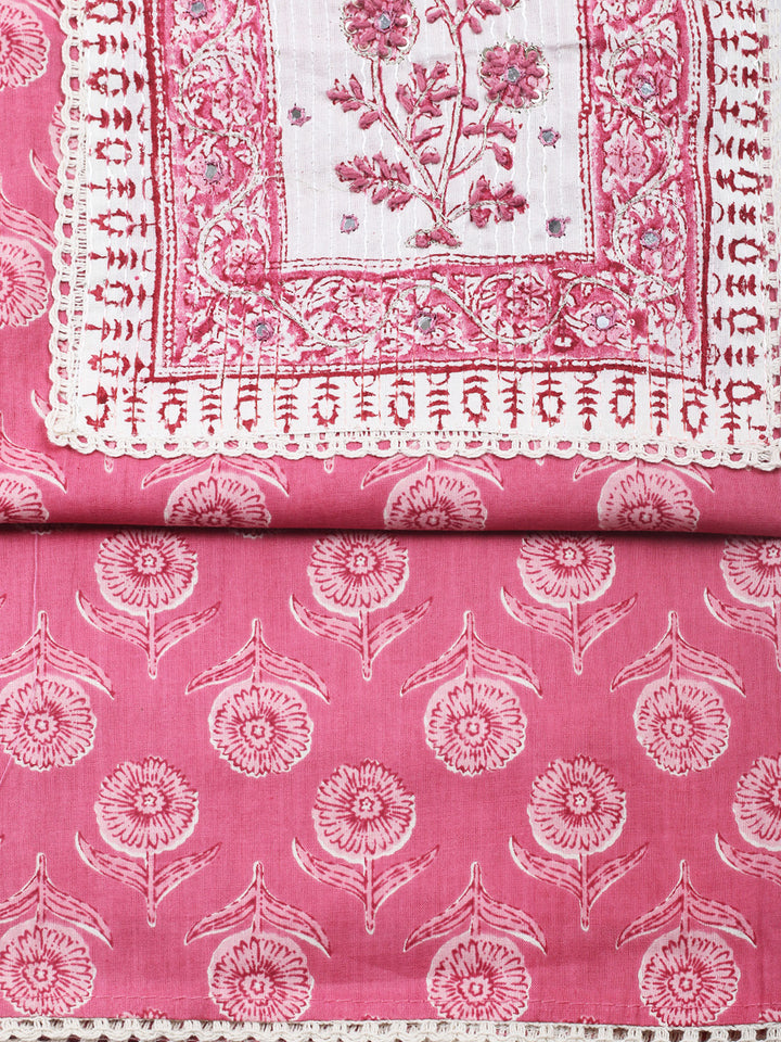 Printed Cotton Blend Unstitched Suit &amp; Pant With Cotton Dupatta