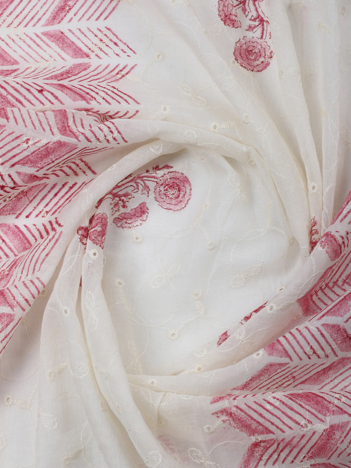 Printed Cotton Blend Unstitched Suit &amp; Pant With Cotton Dupatta