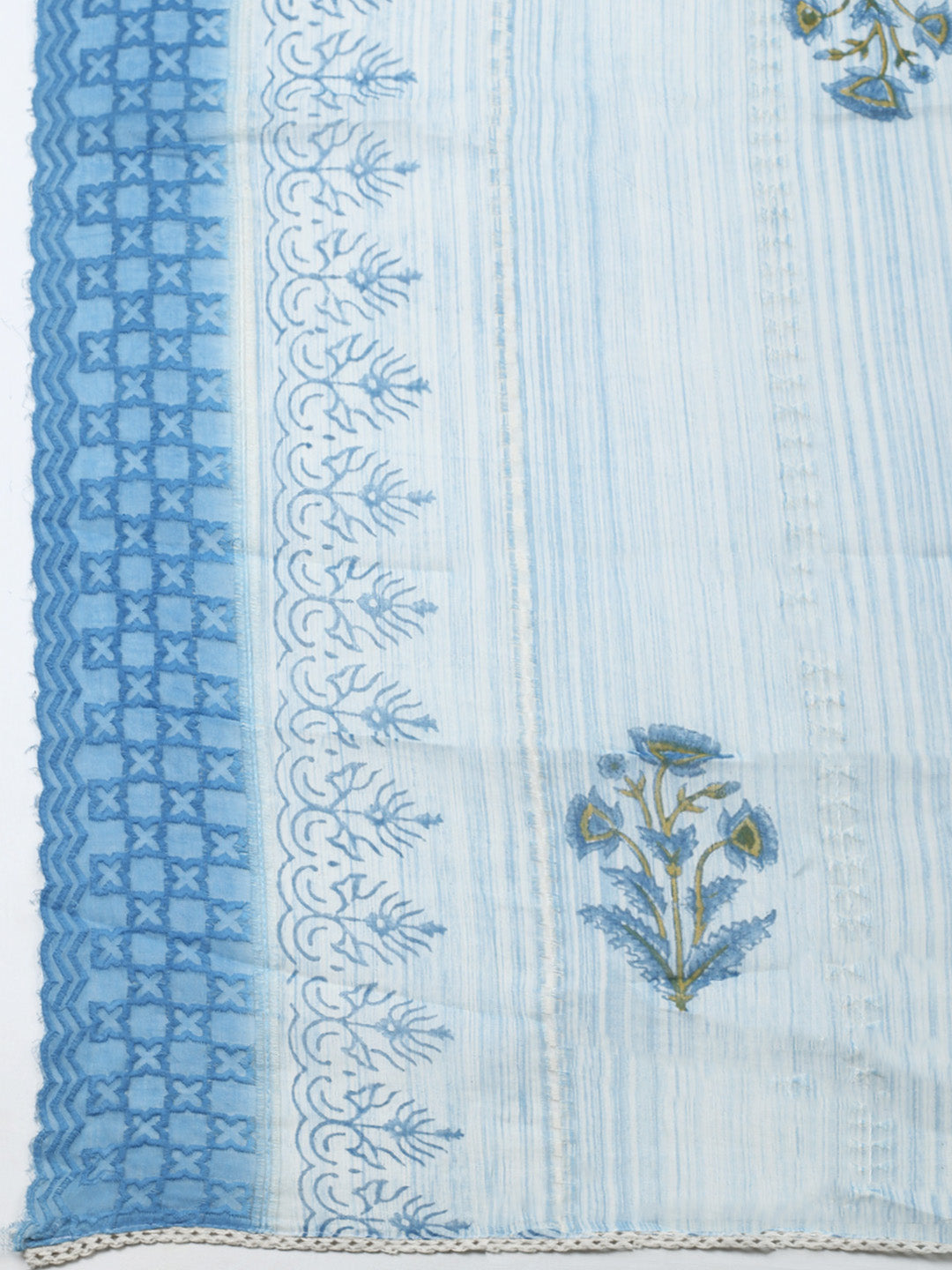 Printed Cotton Blend Unstitched Suit &amp; Pant With Cotton Dupatta