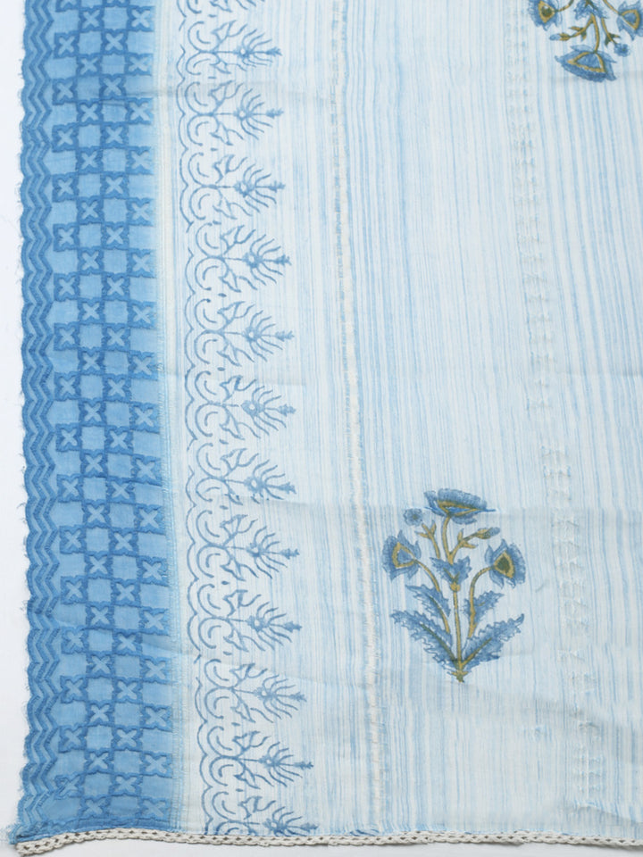 Printed Cotton Blend Unstitched Suit &amp; Pant With Cotton Dupatta
