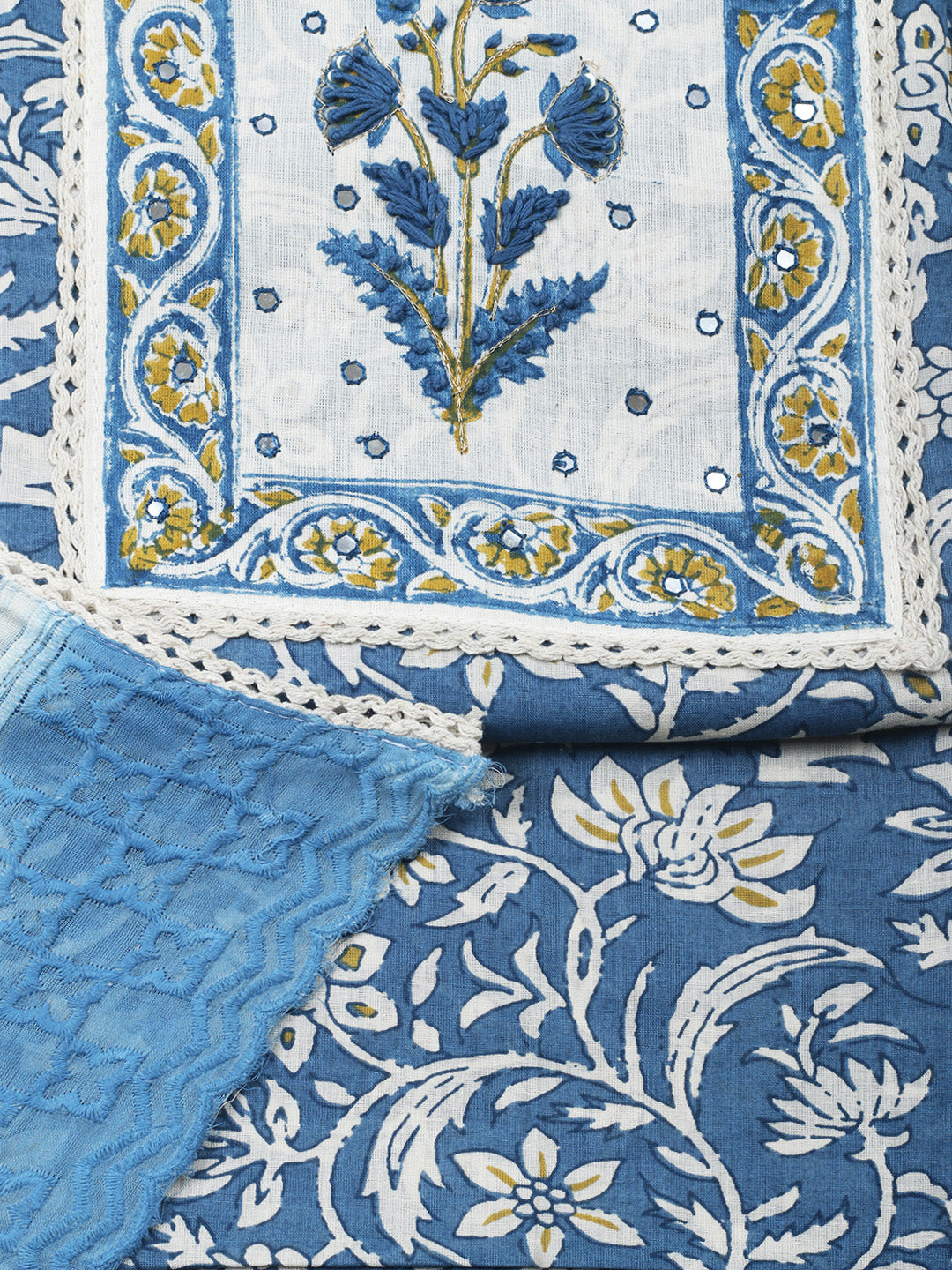 Printed Cotton Blend Unstitched Suit &amp; Pant With Cotton Dupatta