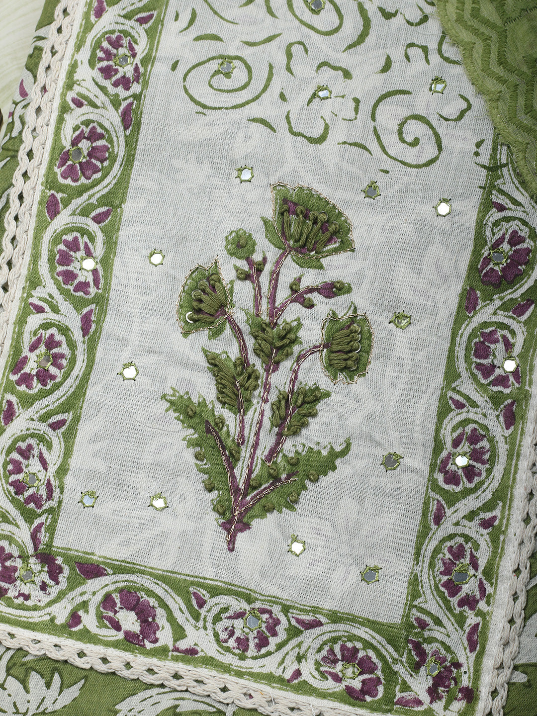 Printed Cotton Blend Unstitched Suit &amp; Pant With Cotton Dupatta