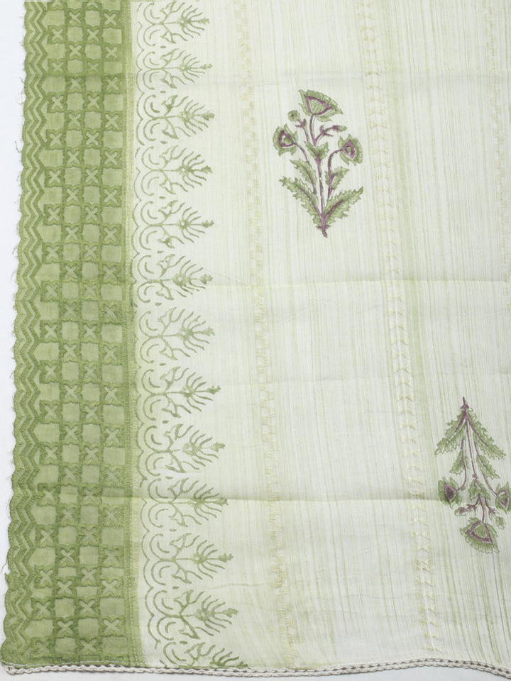 Printed Cotton Blend Unstitched Suit &amp; Pant With Cotton Dupatta