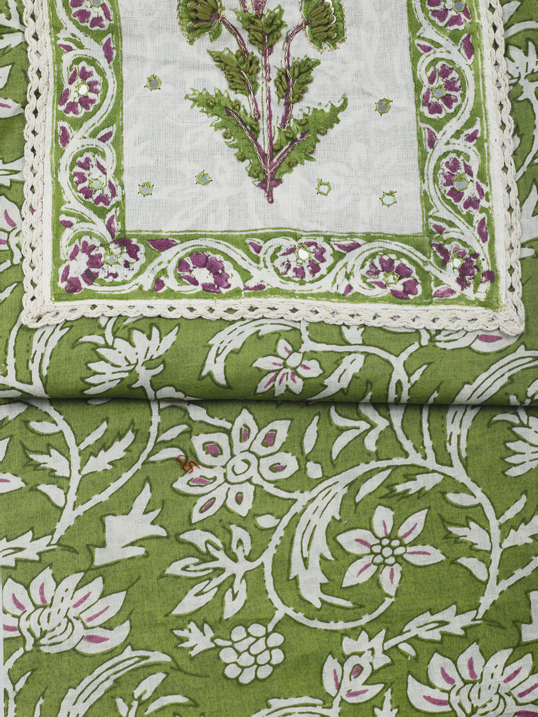 Printed Cotton Blend Unstitched Suit &amp; Pant With Cotton Dupatta