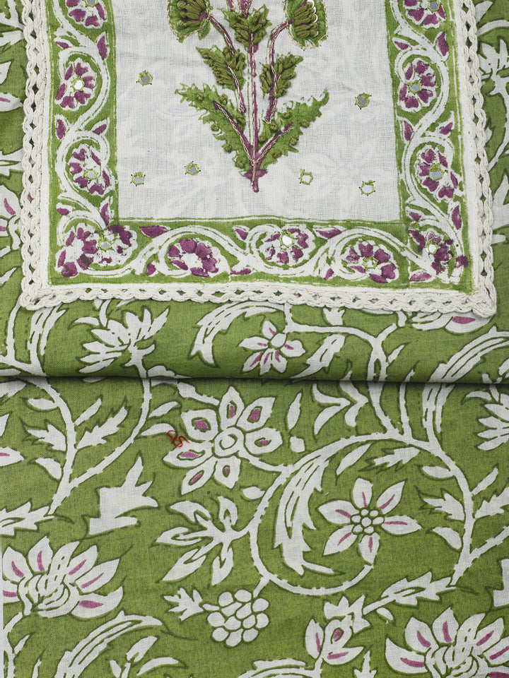 Printed Cotton Blend Unstitched Suit &amp; Pant With Cotton Dupatta