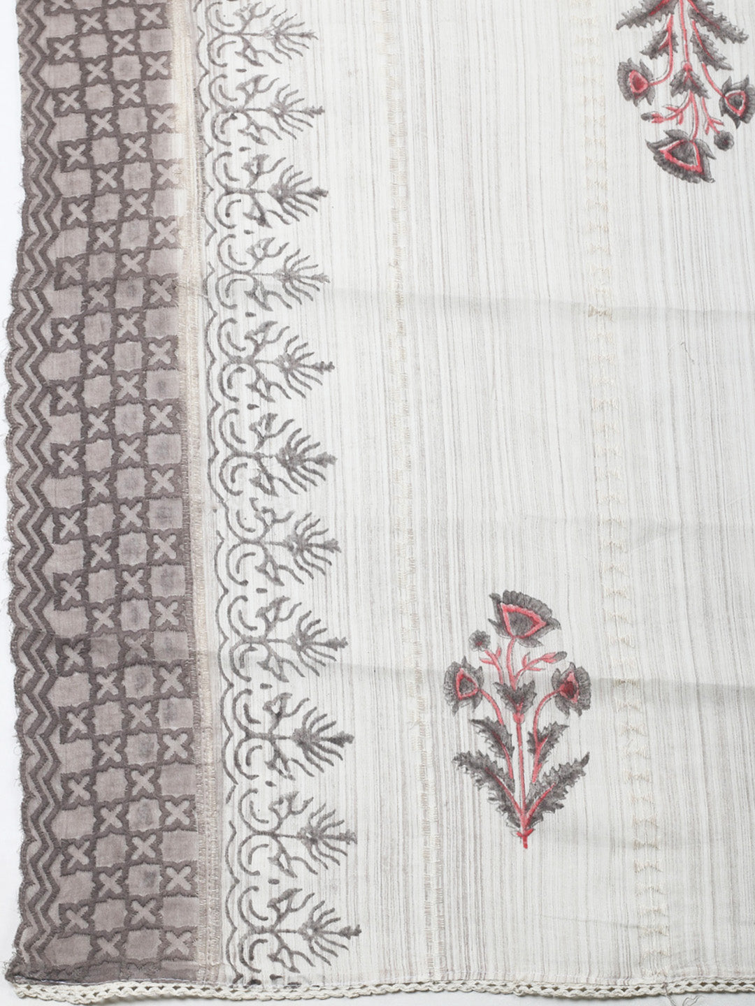 Printed Cotton Blend Unstitched Suit &amp; Pant With Cotton Dupatta