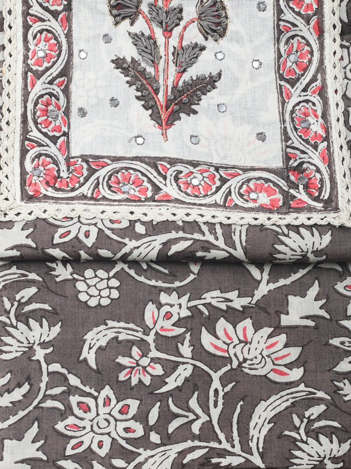 Printed Cotton Blend Unstitched Suit &amp; Pant With Cotton Dupatta