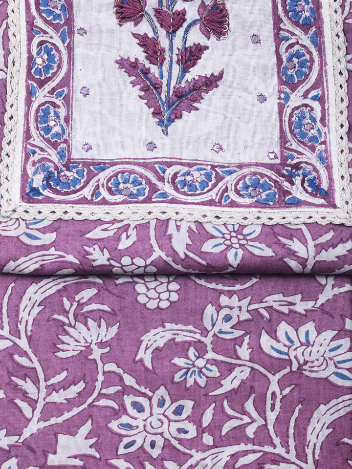 Printed Cotton Blend Unstitched Suit &amp; Pant With Cotton Dupatta