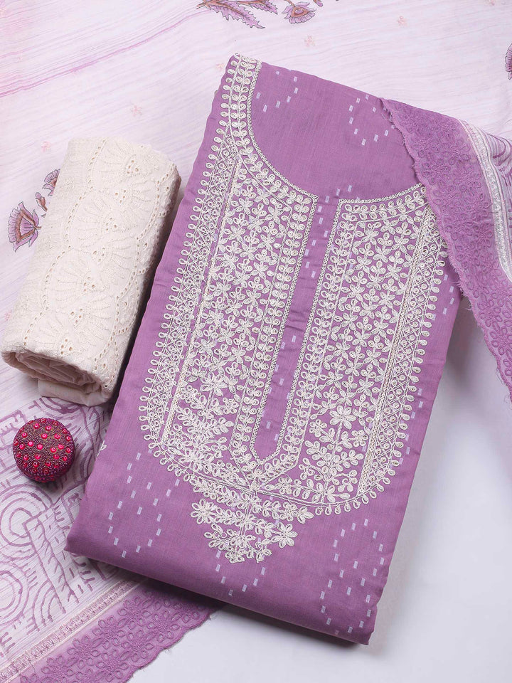 Mauve Embroidery Cotton Blend Unstitched Dress Material