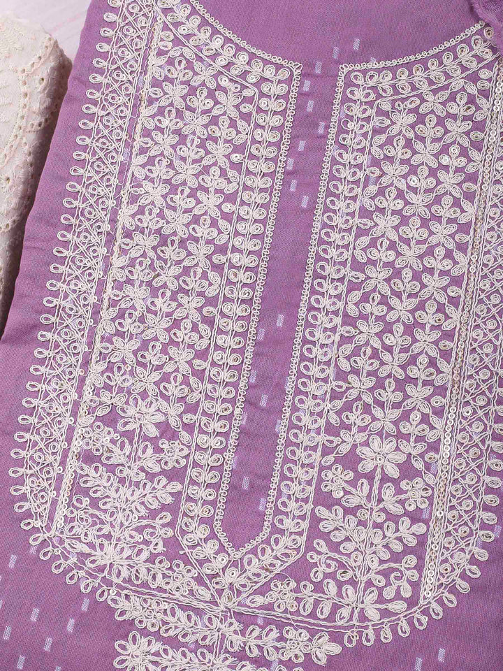 Mauve Embroidery Cotton Blend Unstitched Dress Material
