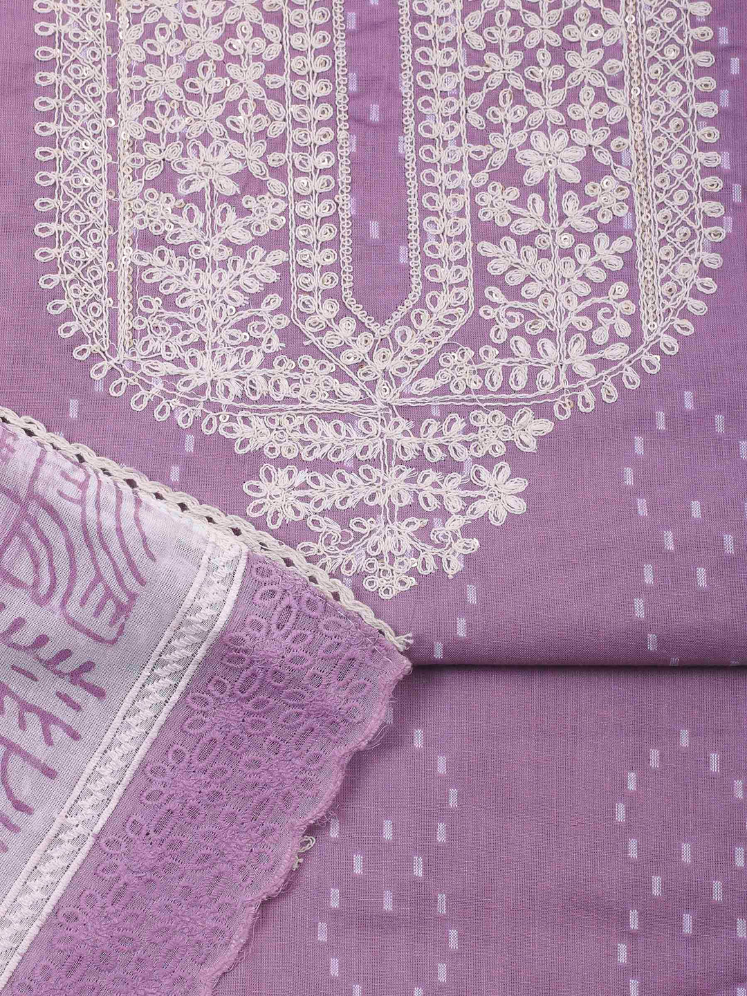 Mauve Embroidery Cotton Blend Unstitched Dress Material