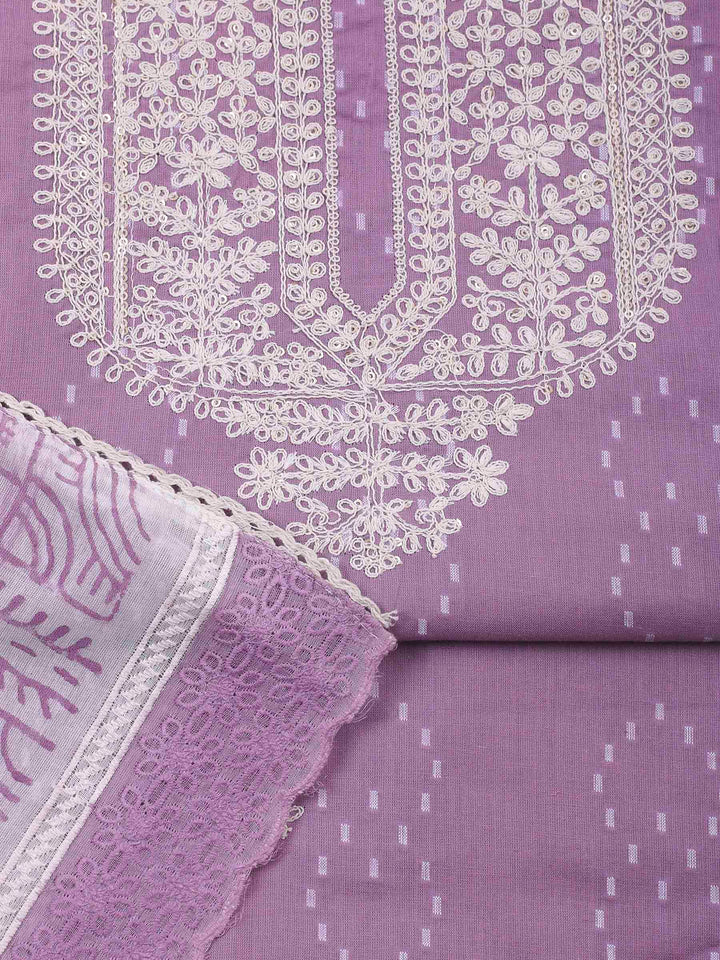 Mauve Embroidery Cotton Blend Unstitched Dress Material