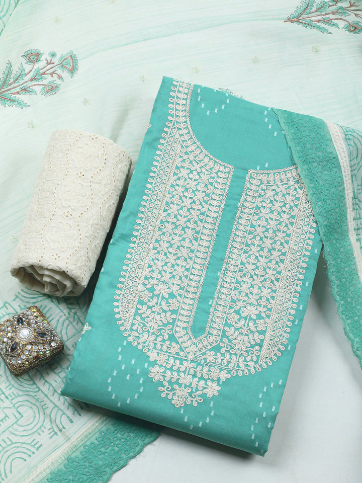 Sea Green Embroidery Cotton Blend Unstitched Dress Material