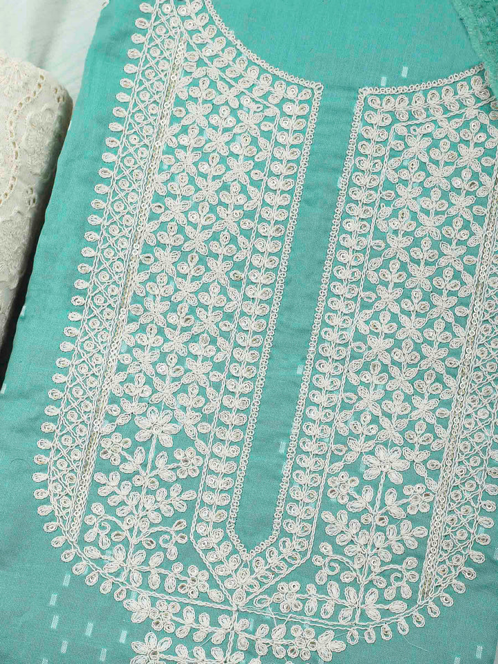 Sea Green Embroidery Cotton Blend Unstitched Dress Material