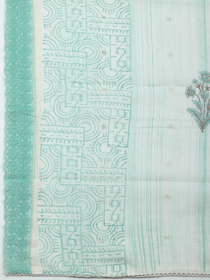 Sea Green Embroidery Cotton Blend Unstitched Dress Material