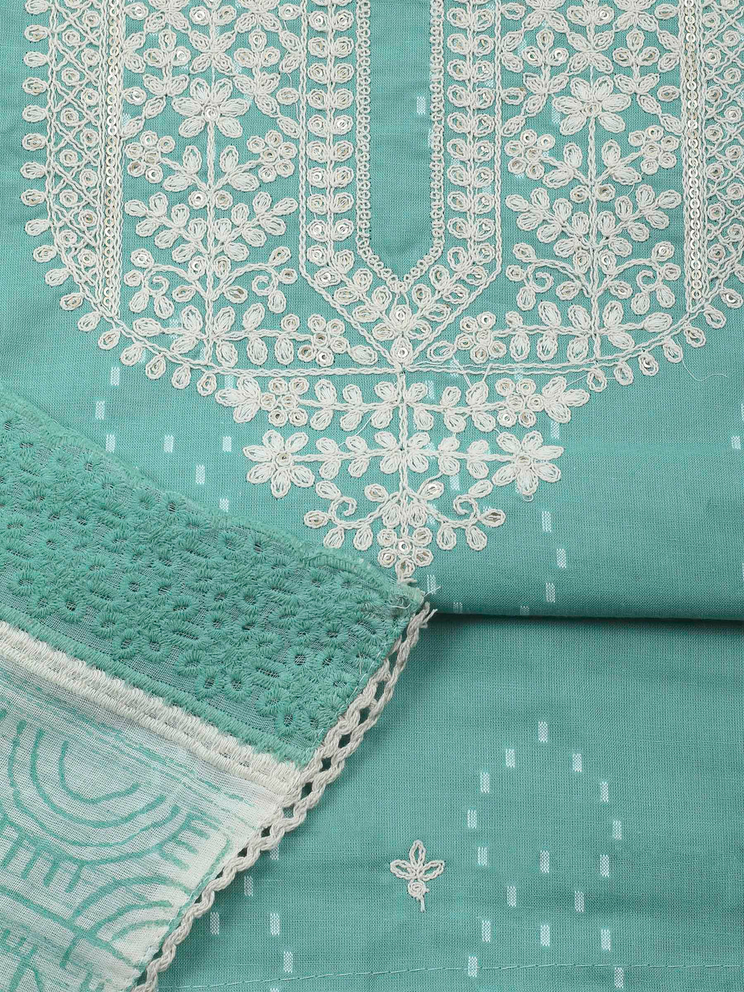 Sea Green Embroidery Cotton Blend Unstitched Dress Material