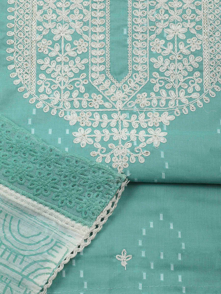 Sea Green Embroidery Cotton Blend Unstitched Dress Material