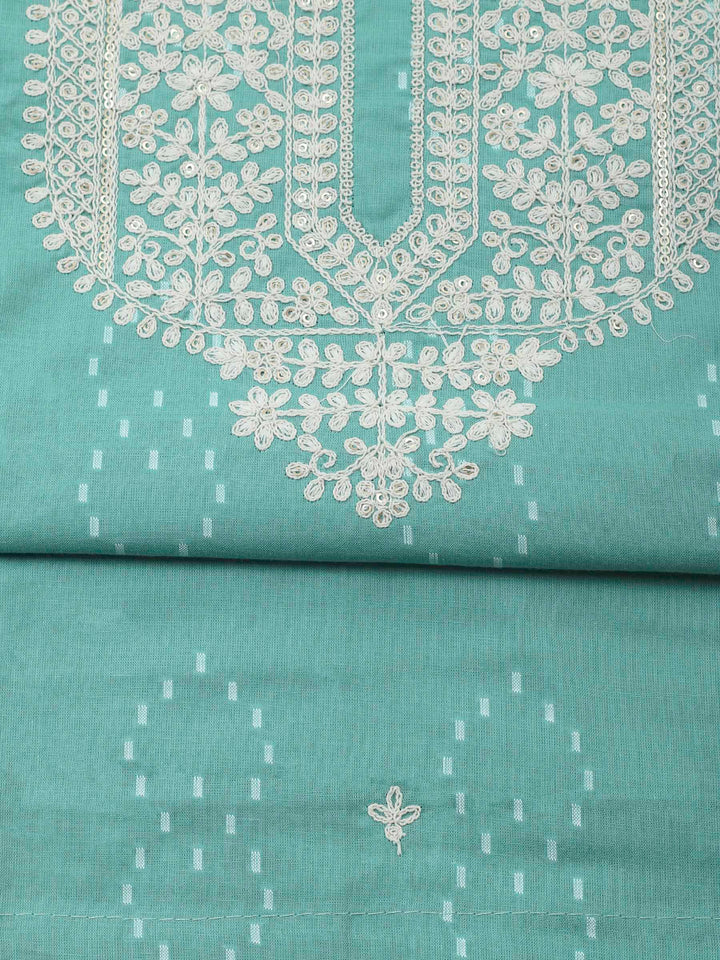 Sea Green Embroidery Cotton Blend Unstitched Dress Material