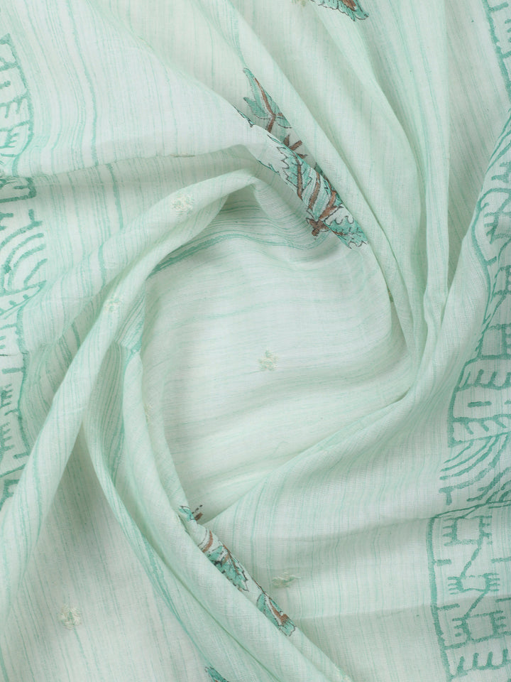 Sea Green Embroidery Cotton Blend Unstitched Dress Material