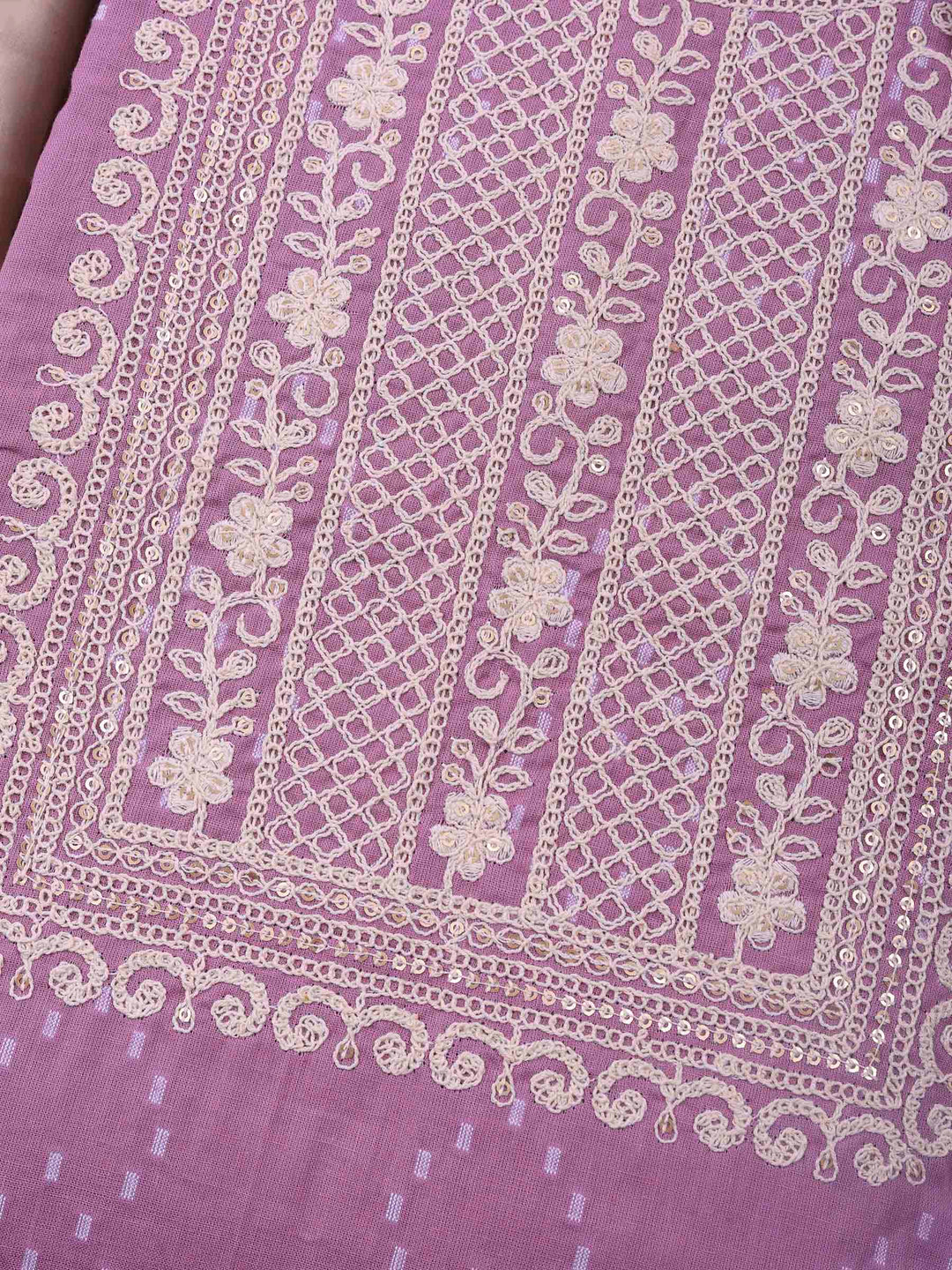 Mauve Embroidered Cotton Blend Unstitched Suit &amp; Pant With Cotton Dupatta