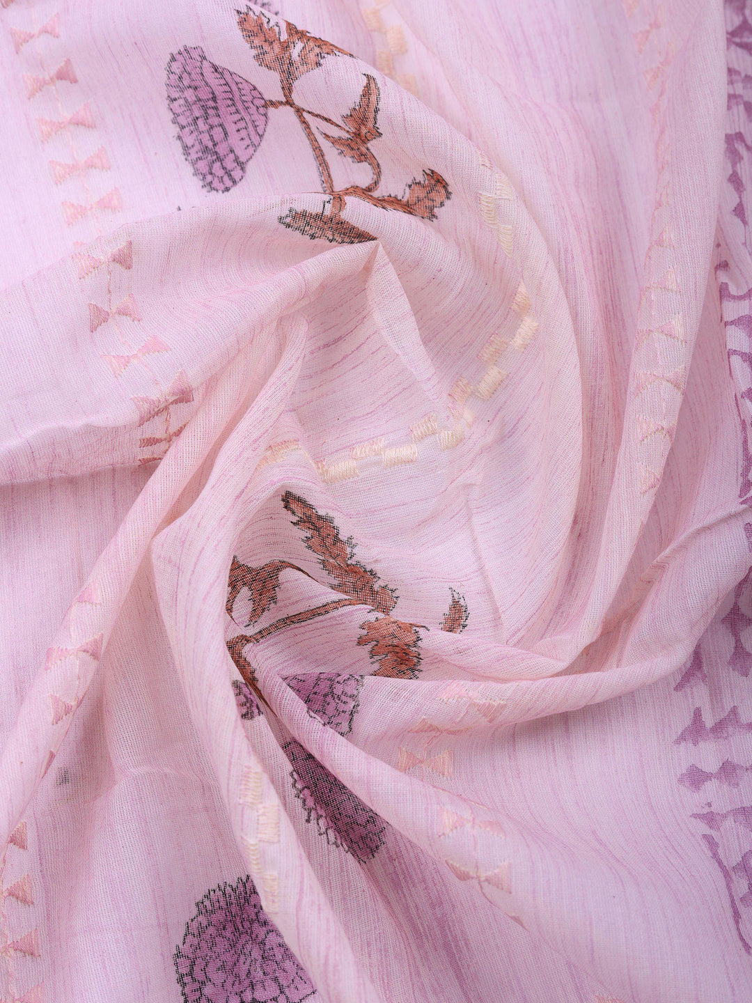 Mauve Embroidered Cotton Blend Unstitched Suit &amp; Pant With Cotton Dupatta