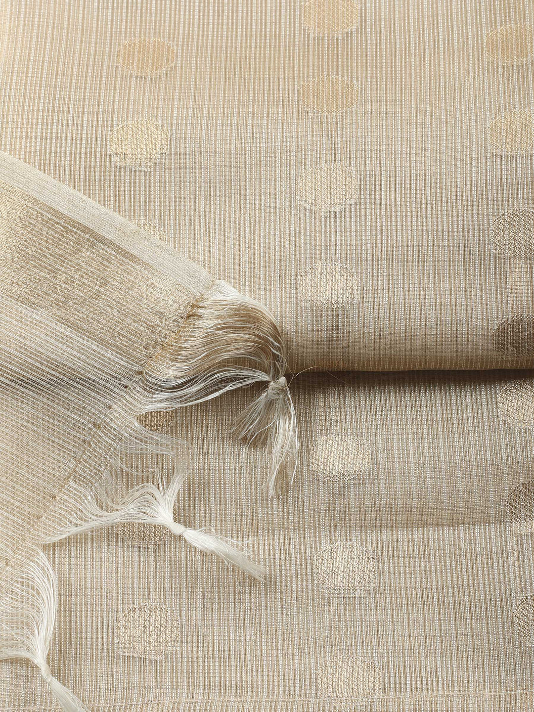 Beige Woven Design Tissue Unstitched Suit &amp; Pant With Organza Dupatta