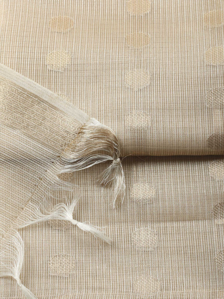 Beige Woven Design Tissue Unstitched Suit &amp; Pant With Organza Dupatta