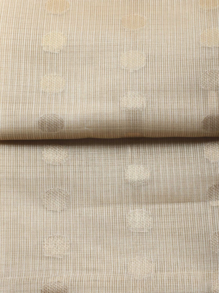 Beige Woven Design Tissue Unstitched Suit &amp; Pant With Organza Dupatta