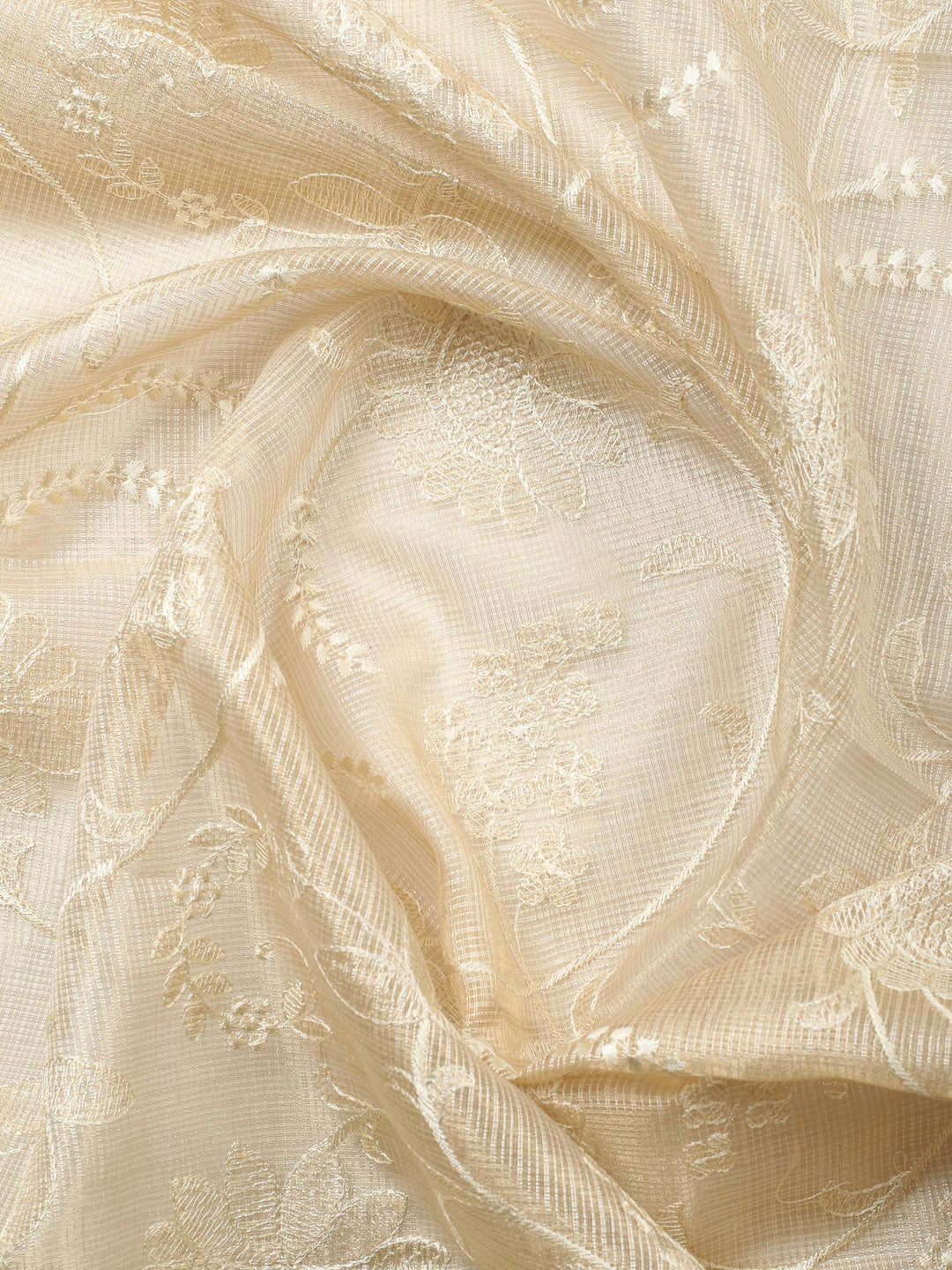 Beige Woven Design Tissue Unstitched Suit &amp; Pant With Organza Dupatta
