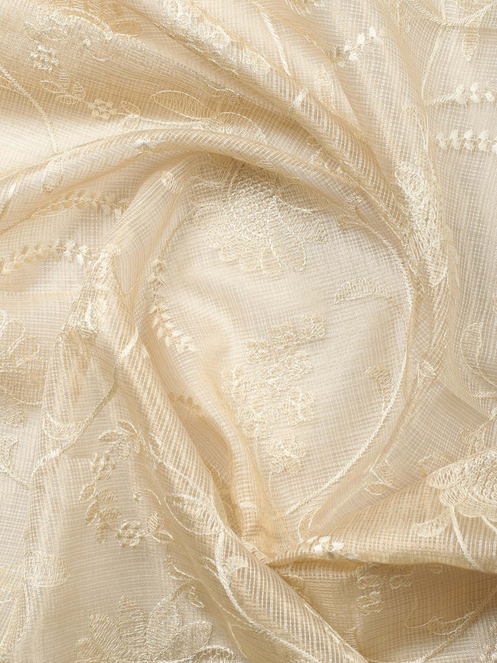 Beige Woven Design Tissue Unstitched Suit &amp; Pant With Organza Dupatta