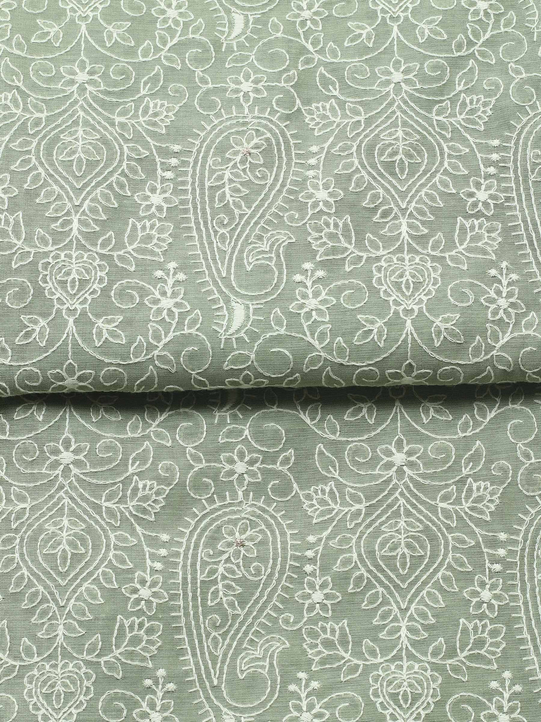 Aqua Green Embroidered Chanderi Unstitched Suit &amp; Pant With Cotton Dupatta