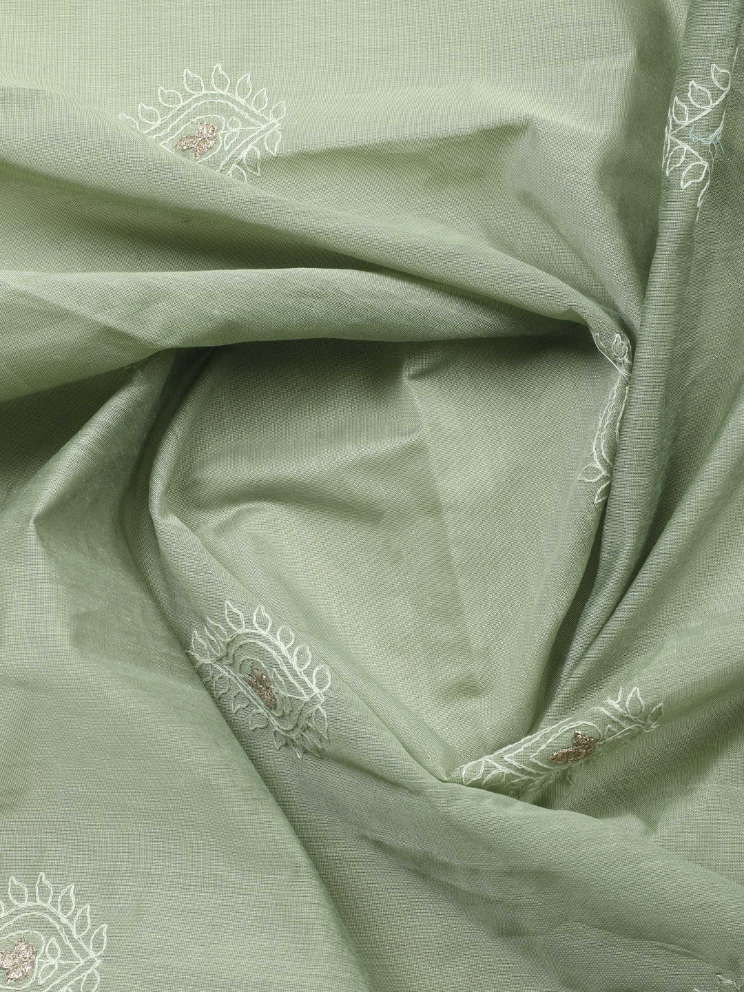 Aqua Green Embroidered Chanderi Unstitched Suit &amp; Pant With Cotton Dupatta