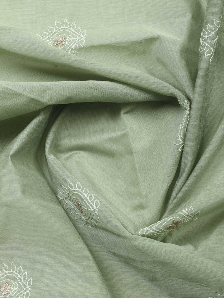 Aqua Green Embroidered Chanderi Unstitched Suit &amp; Pant With Cotton Dupatta