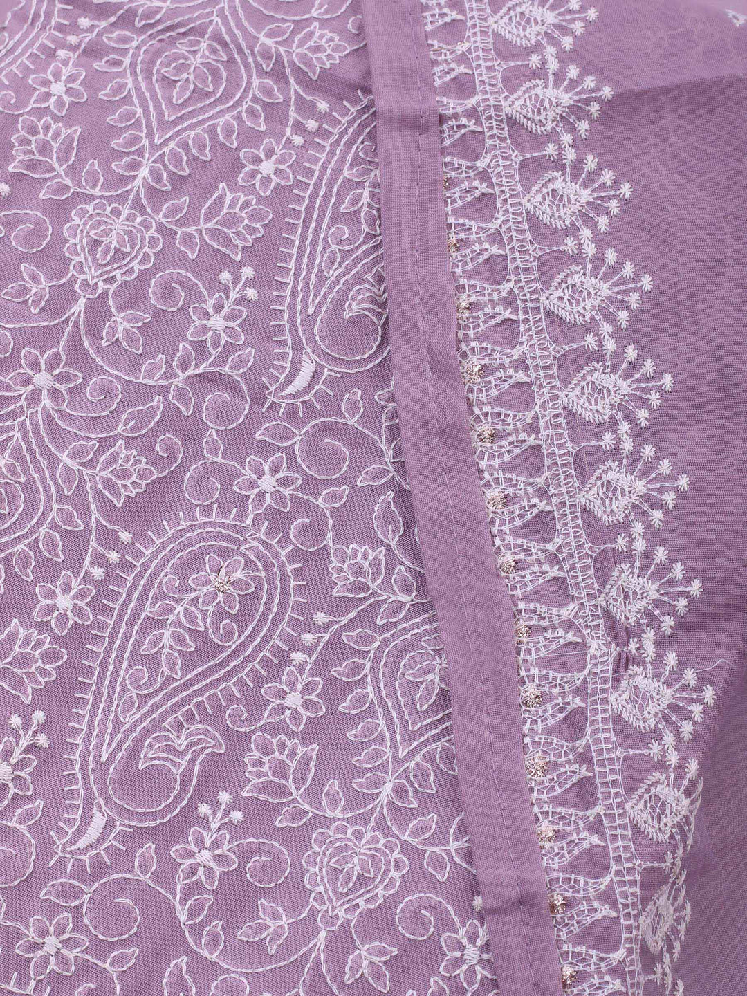 Mauve Embroidered Chanderi Unstitched Suit &amp; Pant With Cotton Dupatta