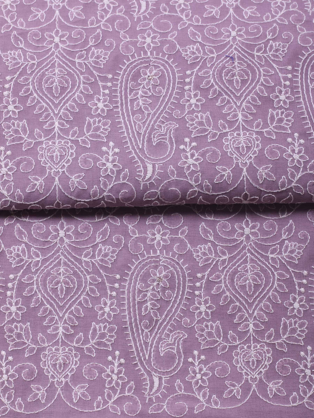 Mauve Embroidered Chanderi Unstitched Suit &amp; Pant With Cotton Dupatta