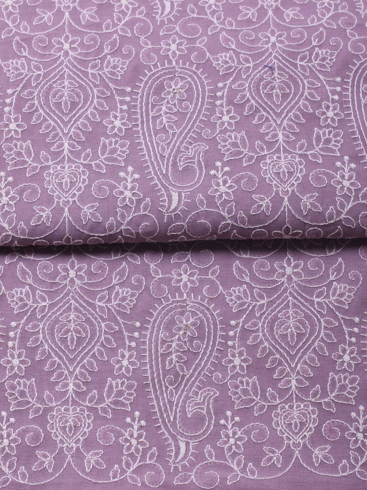 Mauve Embroidered Chanderi Unstitched Suit &amp; Pant With Cotton Dupatta