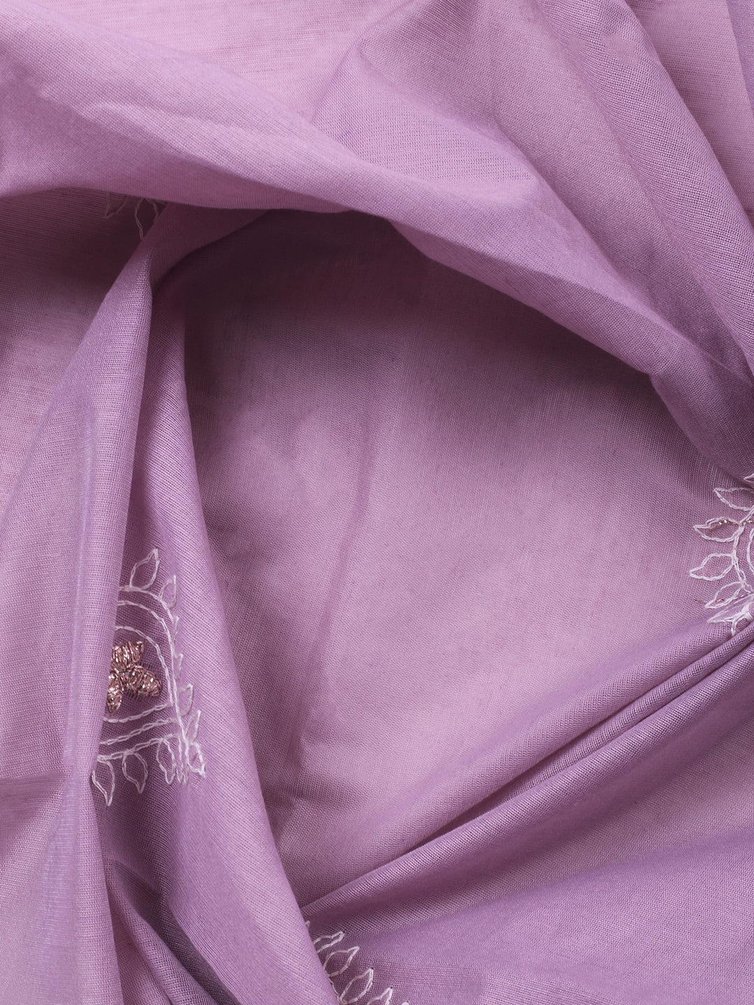 Mauve Embroidered Chanderi Unstitched Suit &amp; Pant With Cotton Dupatta