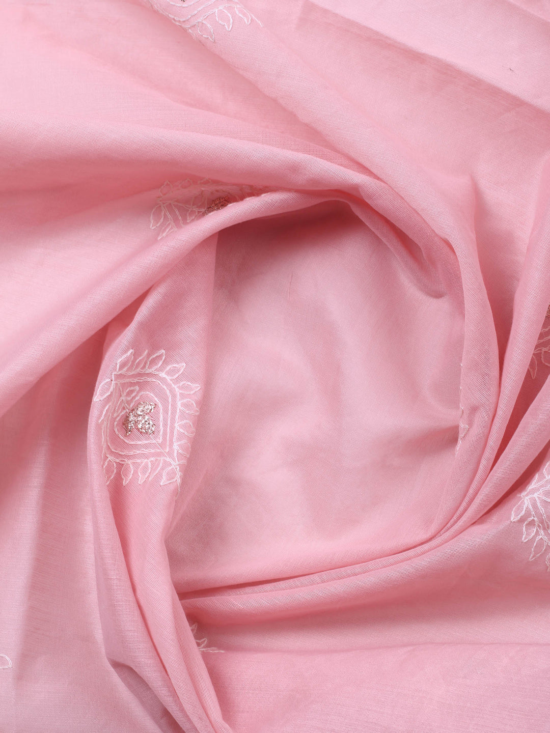 Pink Embroidered Chanderi Unstitched Suit &amp; Pant With Cotton Dupatta