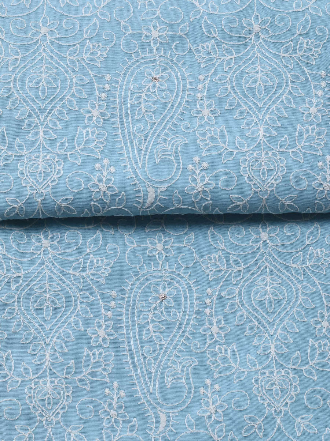 Sky Blue Embroidered Chanderi Unstitched Suit &amp; Pant With Cotton Dupatta