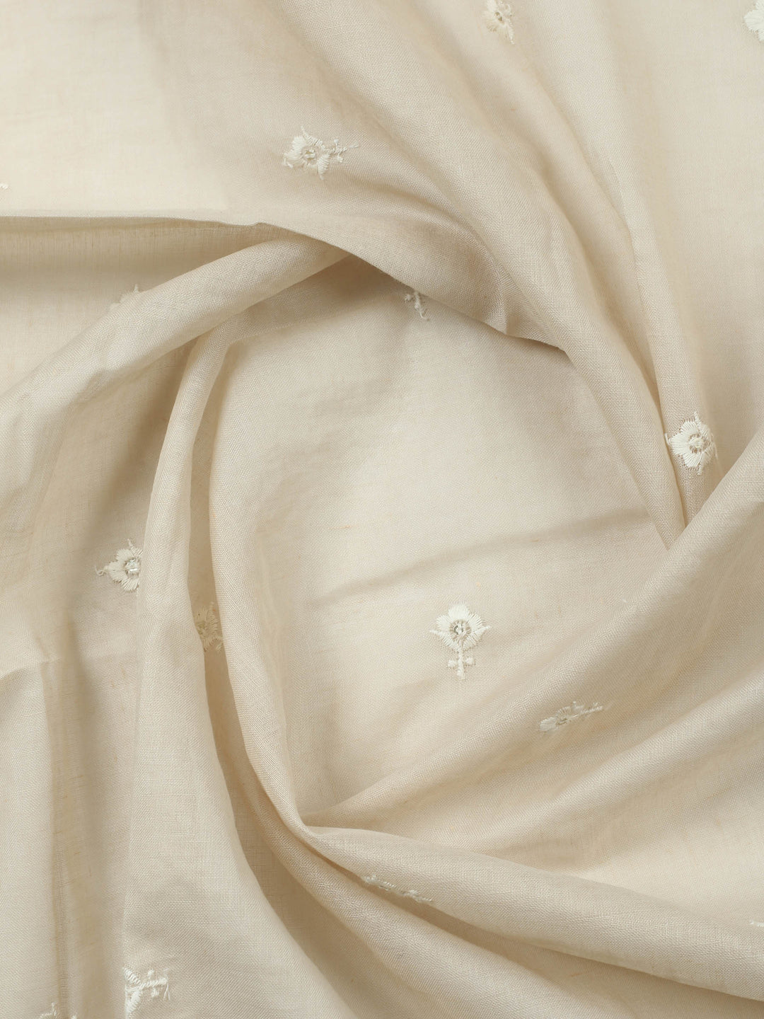 Beige Embroidered Cotton Blend Unstitched Suit &amp; Pant With Cotton Dupatta