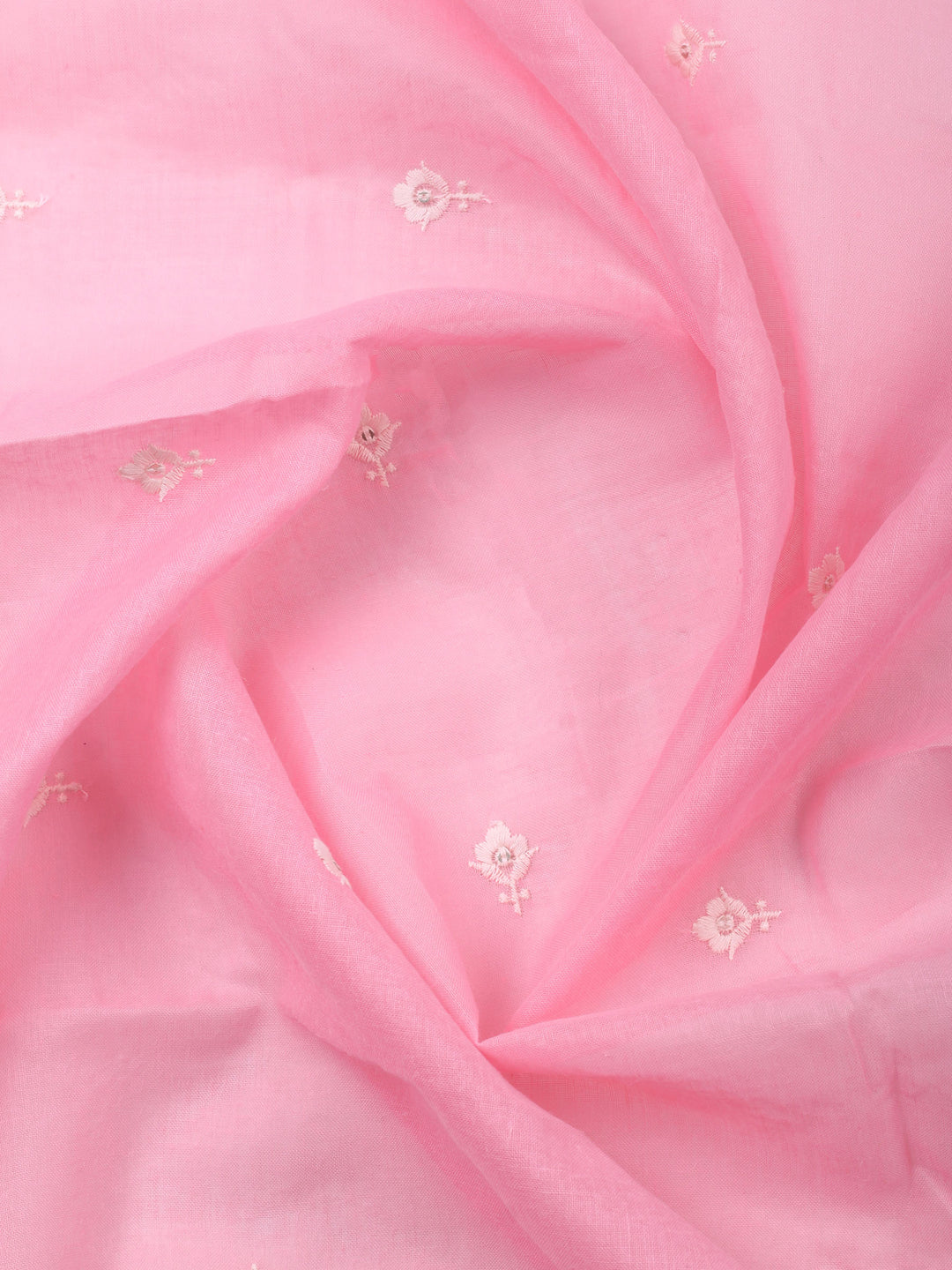 Pink Embroidered Cotton Blend Unstitched Suit &amp; Pant With Cotton Dupatta