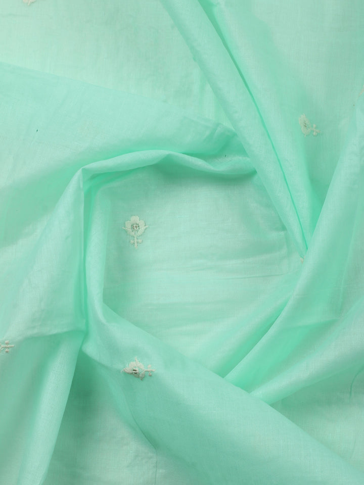 Sea Green Embroidered Cotton Blend Unstitched Suit &amp; Pant With Cotton Dupatta