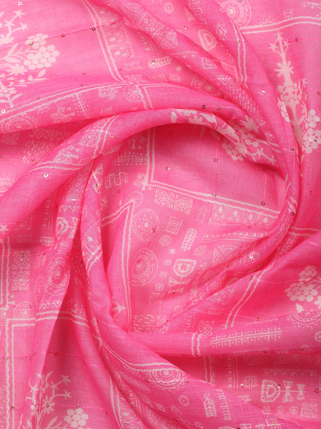 Cream-Pink Embroidered Cotton Blend Unstitched Suit &amp; Pant With Cotton Dupatta