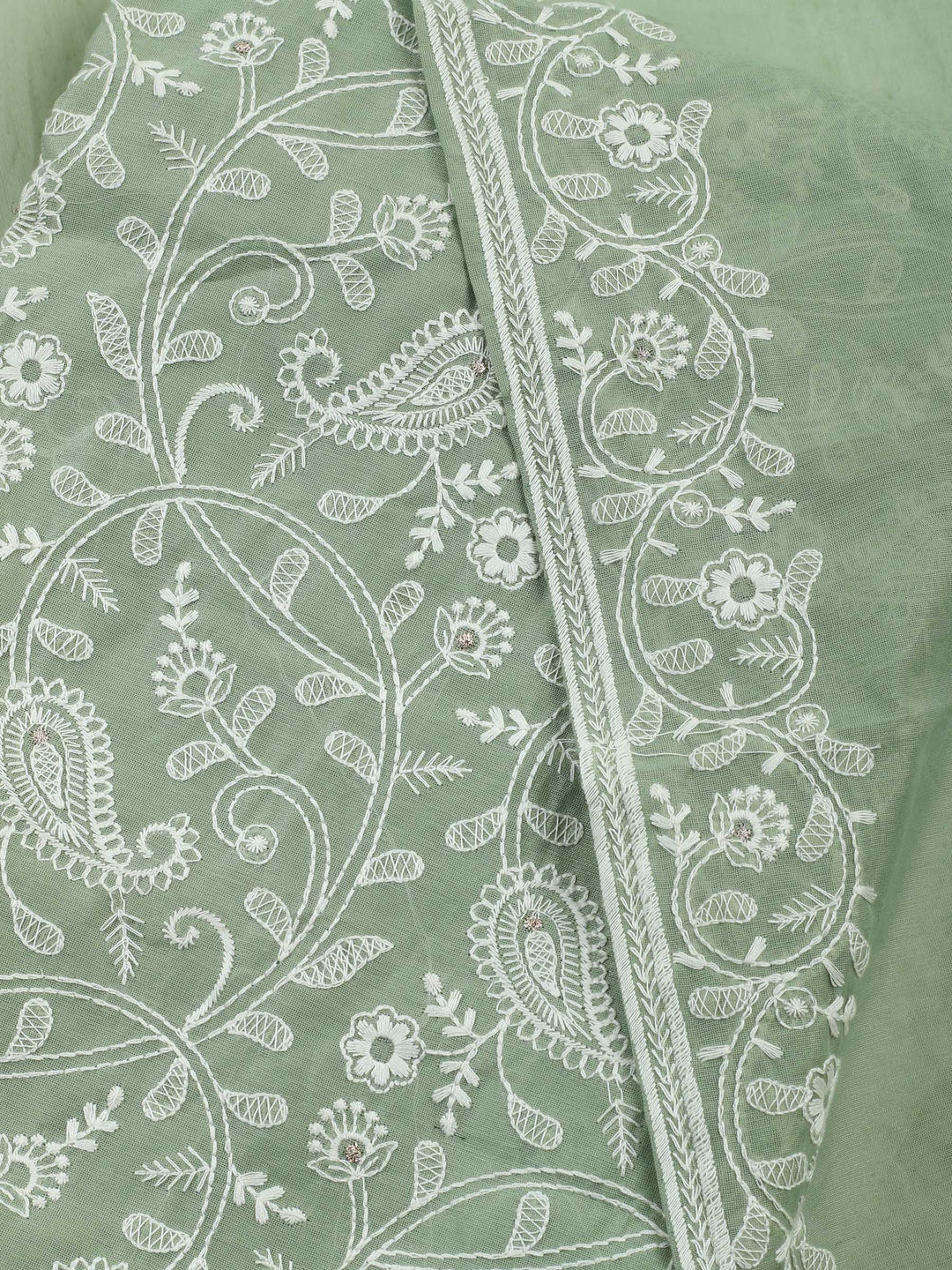 Aqua Green Embroidered Chanderi Unstitched Suit &amp; Pant With Chanderi Dupatta