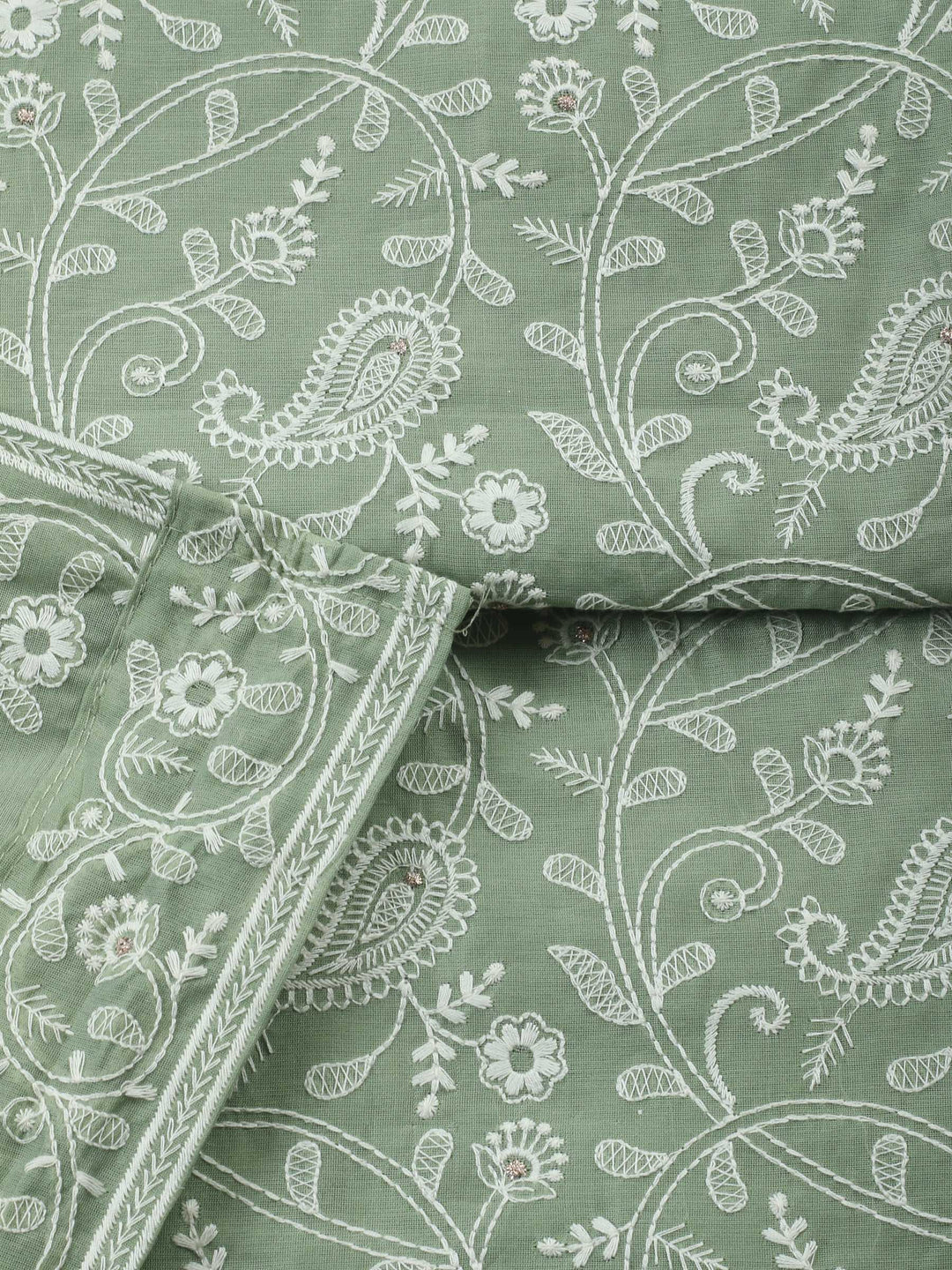 Aqua Green Embroidered Chanderi Unstitched Suit &amp; Pant With Chanderi Dupatta