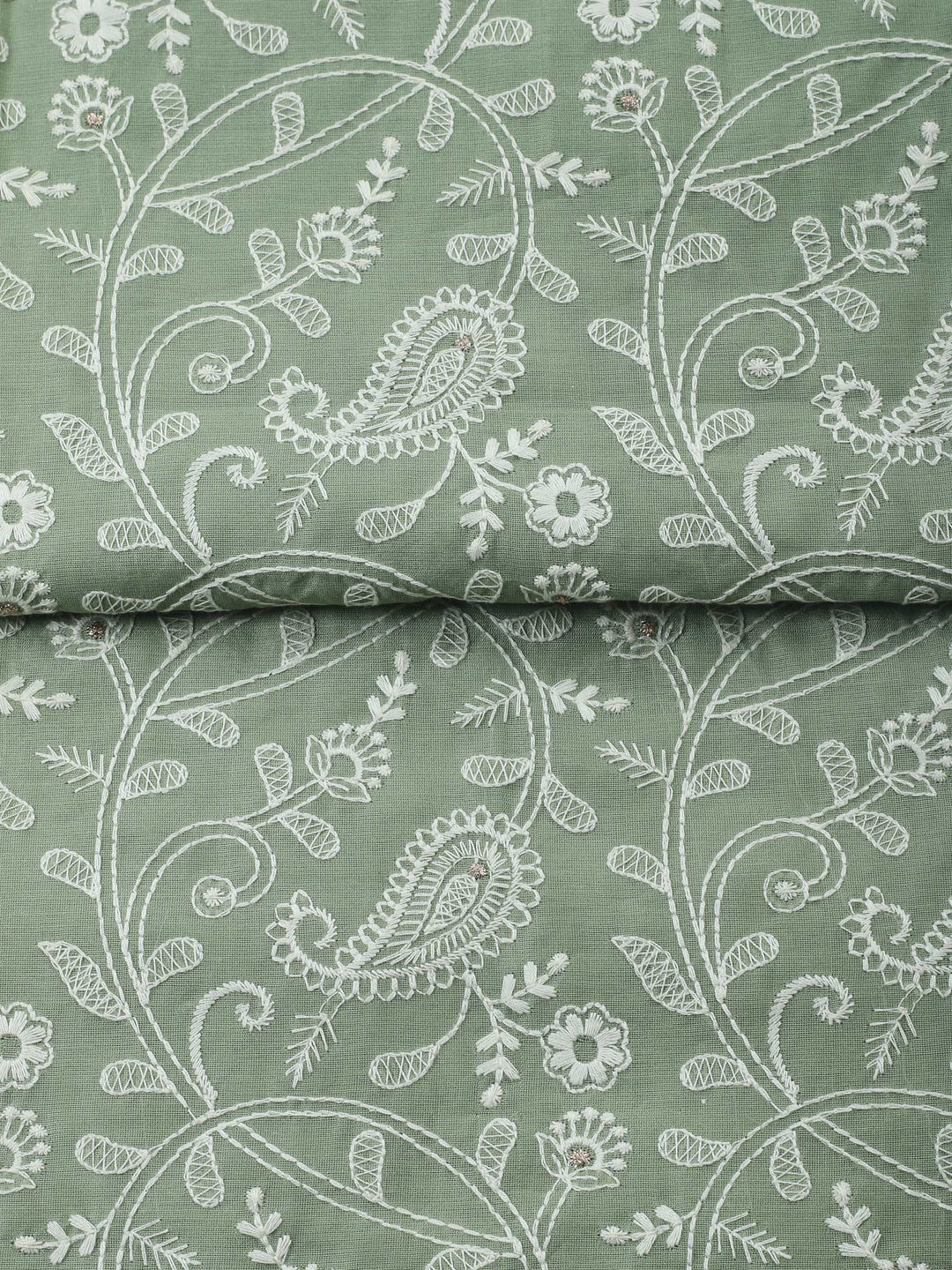Aqua Green Embroidered Chanderi Unstitched Suit &amp; Pant With Chanderi Dupatta